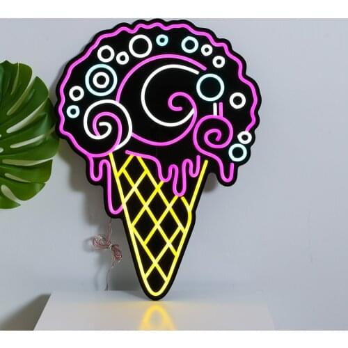 Creative Neon ICE CREAM Logo Flexible Neon Strip Sign Neon Light Artwork Decorative Neon Wall Art for Home Café Dessert Station