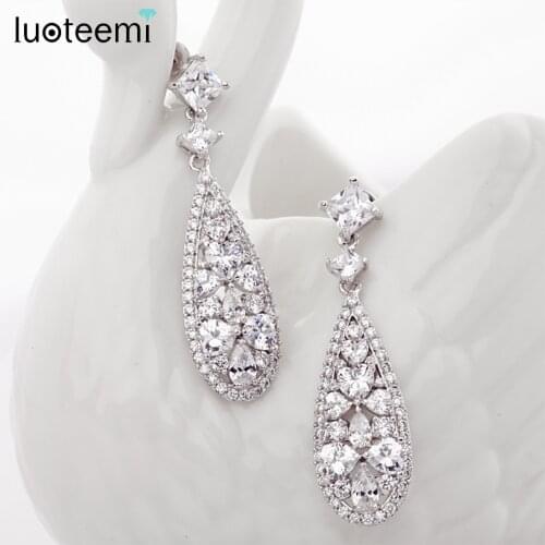 LUOTEEMI Lady Cubic Zirconia Micro Paved Luxury Water Drop Bohemia Dangle Earrings for Women Sexy Dinner Jewelry Accessories