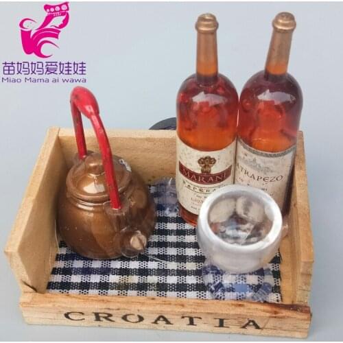 Mininature Simulation food model Kitchen pots dishes wine bottle cola bottle for barbie doll accessories
