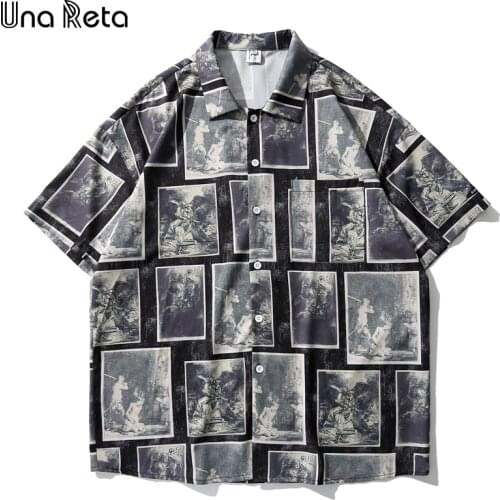 Una Reta 2021 Summer New Print Turn-Down Collar Shirt Men Hip Hop Top Loose Mens Shirt Harujuku Shirts For Men
