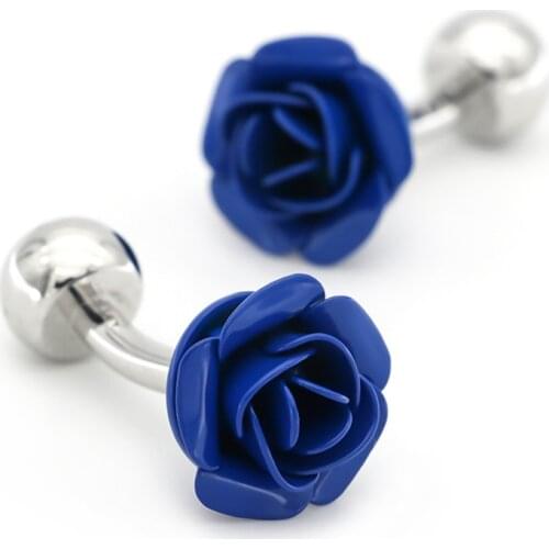 Mens Rose Cuff Links Copper Material Blue Color