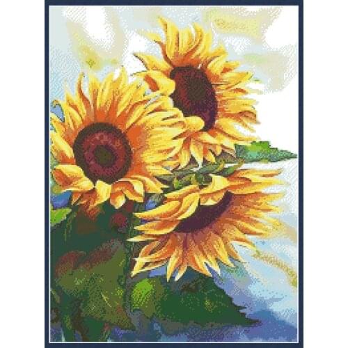 Sunflower Counted Cross Stitch Pattern Kits Printed Canvas Embroidery Package 11CT 14CT DIY Needlework Sets Home Decor Paintings