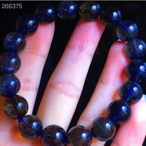 Genuine Natural Blue Dark Dichroite Cordierite Iolite Bracelet Women Men 11.3mm Clear Round Beads Genuine AAAAAA