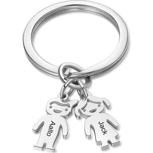 Personalized Boy & Girl Key Chain Stainless Steel Metal Custom Family Name Jewelry Gift for Father Mothers Day