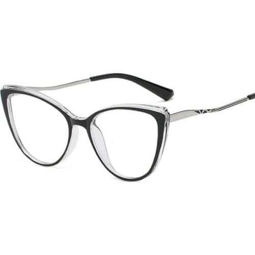 Plastic Titanium Cat Eye Anti Blue Light Optical Glasses Frames Women Diamond Tr90 Fashion Computer Eyeglasses 50261