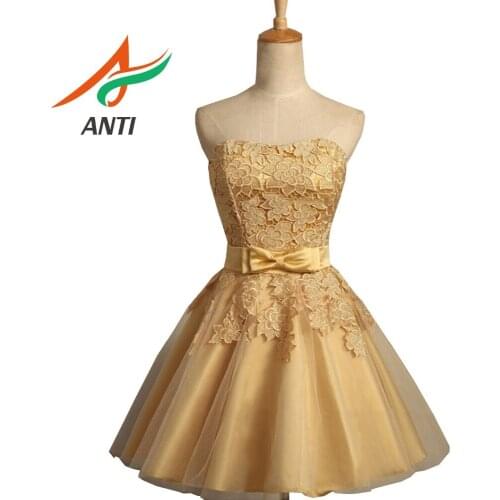 ANTI High Quality Graduation Dress Sexy Backless Tulle graduation dress Short 8th Grade mezuniyet elbiseleri Champagne laurea