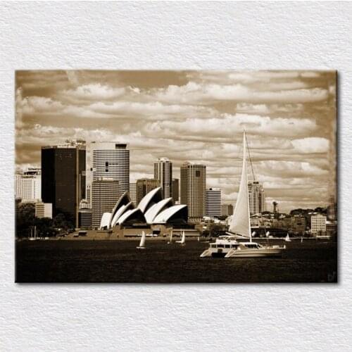 Fine Canvas print art painting of Unique Sydney Opera House on photo and printed on canvas for home supply free shipping