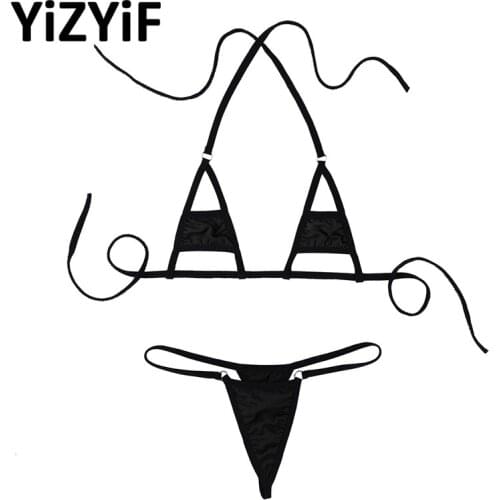 Sexy Lingerie Erotic Set Women Two Piece Halter Neck Micro Bikini Bra Top With Hot G-string Thong Briefs Bottoms Underwear Set