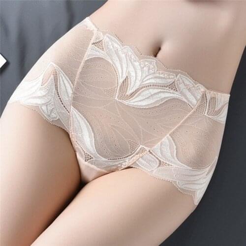 Sexy Women Underwear Cotton Mid-Waist Lace Briefs Ladies Translucent Underpants Fashion Flexible Mesh Lingerie Panties