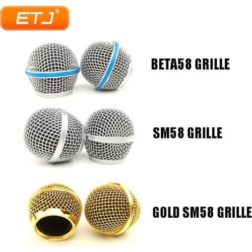 10pcs Microphone Ball Mesh Grille Beta58 SM 58 Microphone Accessories Ball Head Replacement Accessory Electroplating Gold Silver