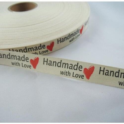 6/8'' 20mm "Handmade with love" Style 100% Cotton Ribbon DIY Handmade Cloth Sewing & Packing Label Tapes Ribbon Set 5YDS X31a