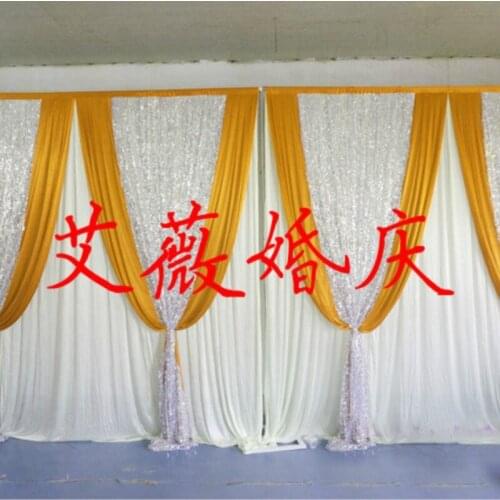 Wedding Backdrop With Fuchsia Drape Sequin Fabric white and gold 10ft*20ft