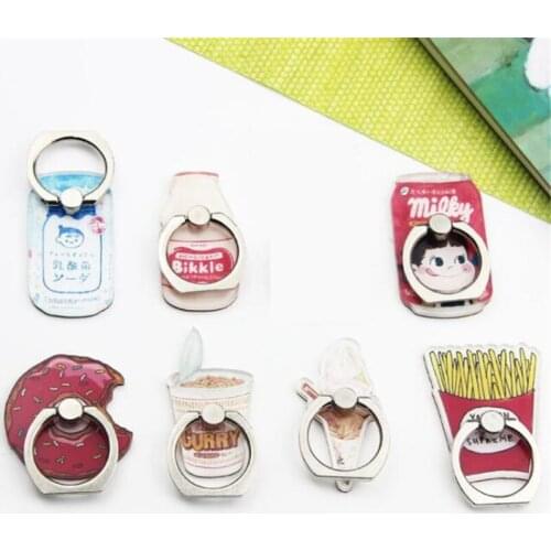 UVR New Design Universal Metal Finger Ring Fries Mobile Phone Holder Cute Chips Milk Bottle Donuts Cartoon Phone Holder Ring