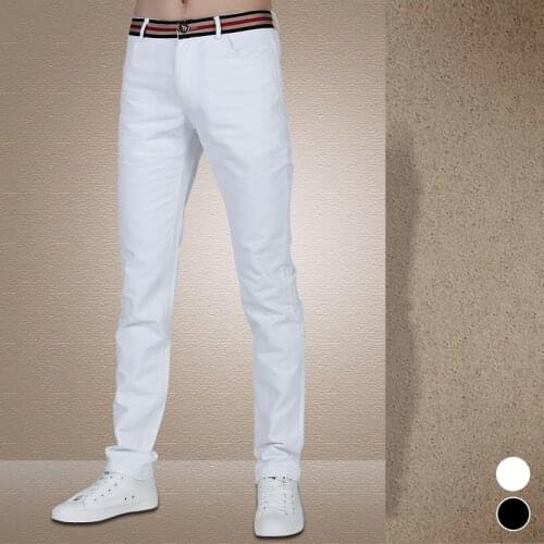 2019 spring and summer fashion white trousers men, mens casual pants, plus size high-quality Slim was thin black pants. 28-42