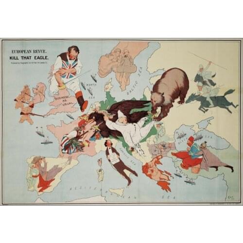 Vintage Current Situation Map Europe Kill That Eagle Retro Poster Canvas Painting DIY Wall Paper Posters Home Decor Gift
