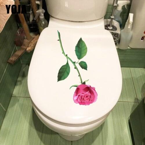 YOJA 14.2X22.8CM Pink Rose Flower Bedroom Decor Fashion Living Room Wall Sticker Toilet Decal T1-1881