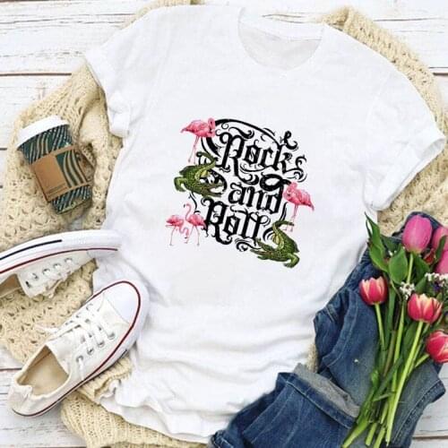 Women Lady Flamingo and Crocodile Print Plus Size Clothes Graphic Tee Harajuku Tshirt Womens Top Shirt Clothing T-shirt Female