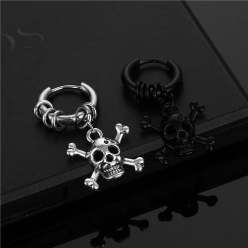 Stainless Steel Skull Stud Earrings For Women Men Fashion Gothic Street Hip Hop Ear Jewelry Pendant Cool Earring kpop