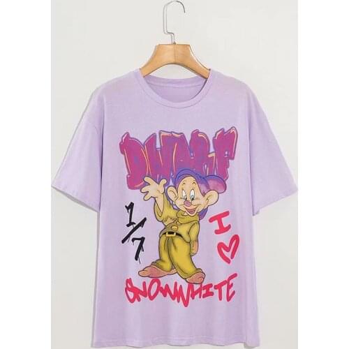 Disney Cartoon Dwarf Shirts for Women Print Round Neck Short-sleeved Women Fashion Clothing Graphic T-Shirts Harajuku Kawaii