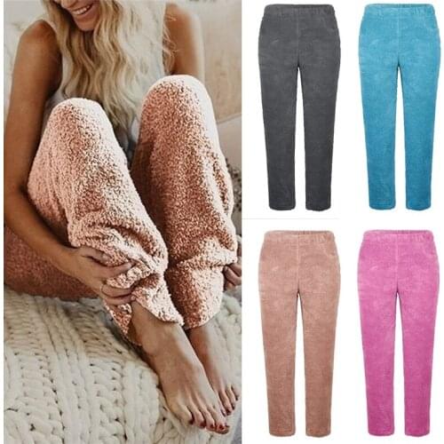 Womens Warm Sleep Pants Winter Fleece Sleepwear Home Clothes Women Solid Color Velvet Comfortable Loungewear Nightwear