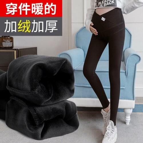 Winter Thick Warm Plus Velvet Cotton Maternity Skinny Legging Outer Wear Across Belly Pants Clothes For Pregnant Women Trousers