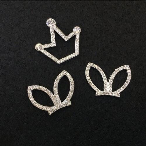 10pcs/lot Crown Rhinestone Button Bunny Ears Clothing Sewing Accessories DIY Child Hair Bands Garment Decoration Photo Props