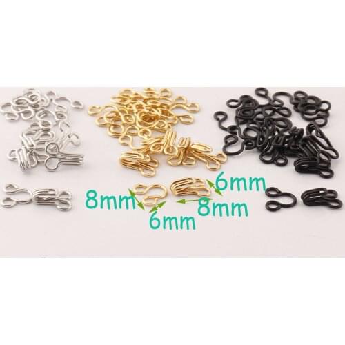 100 Sets Gold/Silver/Black Metal Hook and Eye Set Closure Hook Eye Clothing Sewing Hook and Eye Clasp-8mm*6mm