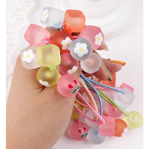 120pcs/lot Simple Acrylic Scrub Cherry Flowers Rubber Bands Balls/Square Ponytail Hair Bands Styling Tools Accessories HA1576