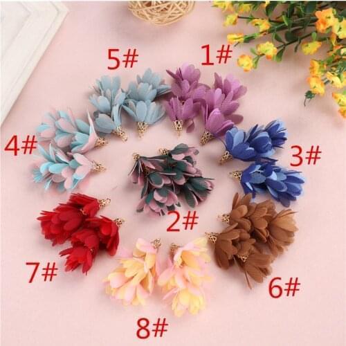 20pc/lots Woven Fabric Flower Tassels Pendants Charms For Jewelry Diy Making Crafts Bohemian Earrings Clothes Decora Accessories