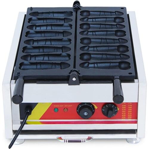 New Design Electric Commercial Stainless Steel 8 Pcs Penis Shape Waffle Maker A Piece Of Gayke Waffle Cone Baking Equipment