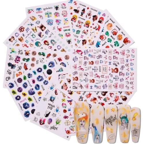 Y1UF 6/12pcs Fun Nail Art Stickers Nails Decals 3D Self-Adhesive Cartoon Elements Design Manicure Tips Decoration for Women