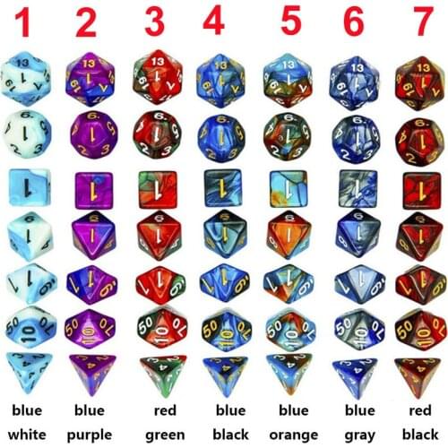 7pcs/set DND Dice Polyhedral Mixed Color Dice for MTG RPG DND Board Games D4 D6 D8 D10 D% D12 D20 Entertainment Game Accessories