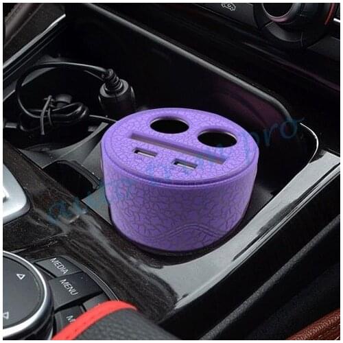 Auto Charger Dual USB Cup Holder Multi-function Power Adapter 2 Cigarette Socket Accessories