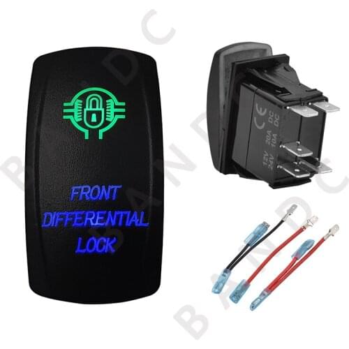 Car Boat Marine FRONT DIFF LOCK Rocker Switch 5P ON-OFF SPST Laser Etched Illuminated Green&Blue Led，Camping Accessories,Wire