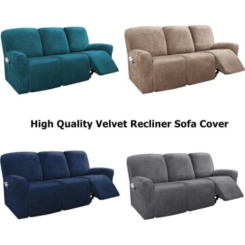 3 Seat Velvet Recliner Sofa Chair Cover All-inclusive Armchair Non-slip Relax Armchair Cover Elastic Couch Chair Protector