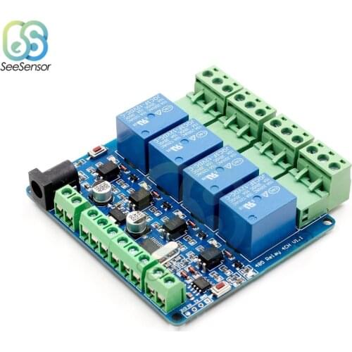 Modbus RTU 4 Way 12V Relay Module Switch STM8S103 MCU Two Development RS485 / TTL Communication Interface 4 Channel