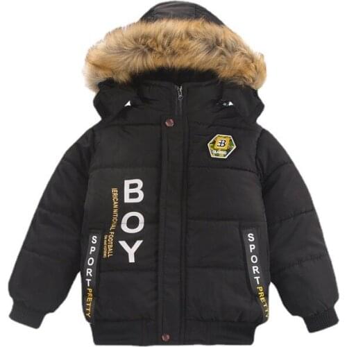 Childrens clothing, boys' padded jacket, fur collar and velvet, warm cotton jacket toddler girl clothes
