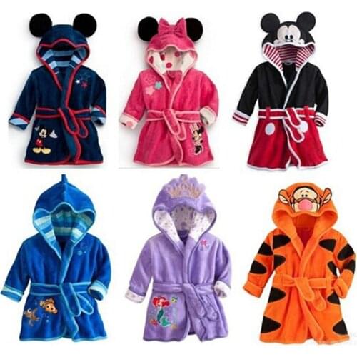 2021 Childrens Bathrobe Mermaid Mickey Minnie Tiger Nightgown Homewear 1-8 Years Old Boys and Girls Kids