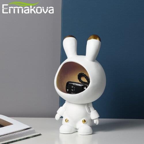 ERMAKOVA Resin Creative Space Rabbit Storage Box Statue Entrance Key Tray Home Living Room Astronaut Figurine Decoration Gift