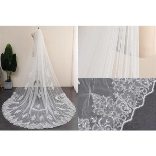 Bridal Veil,Soft Wedding Veil,1 Tier Bridal Veil,Lace Sequin Wedding Veil,Classical Veil,Knee Ivory