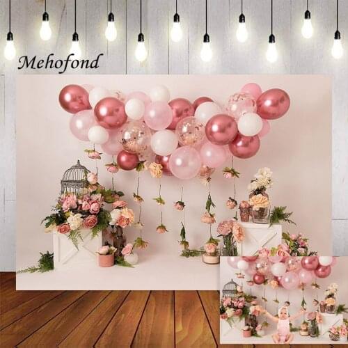 Mehofond Photography Background Pink Balloon Flower Girl Princess Baby Shower Birthday Party Bortrait Backdrop Photo Studio Prop