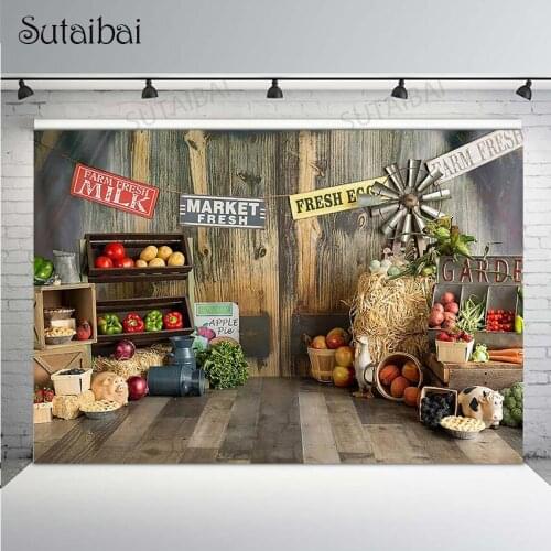 Farm Barn Fresh Market Photography Backdrop Vegetables Eggs Apple Photo Background Child Newborn Cake Smash Portrait Photocall