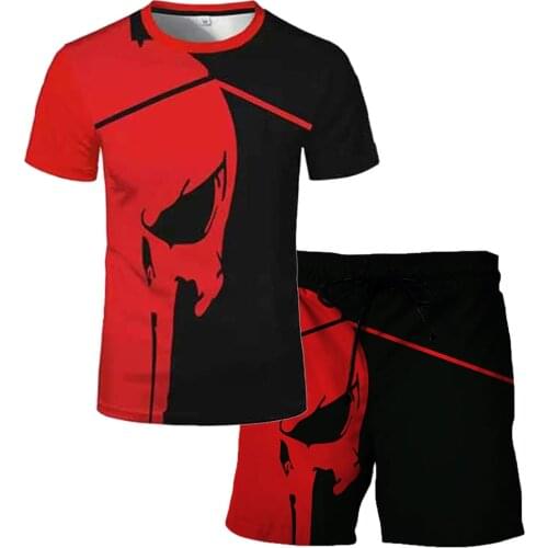 New 2021 Fashion 3D Printed Red Skull Men Women T Shirt And Shorts Summer Short Sleeve Casual Skeleton Men T-shirt Tops Tees
