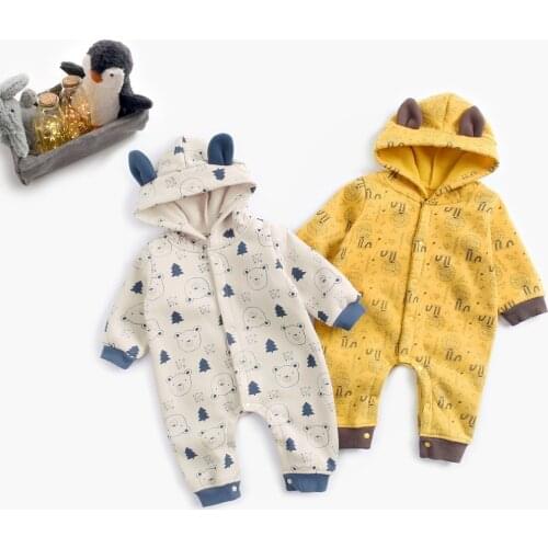 0-3T Winter Newborn Kid Baby Boys Girls Clothes Animals Cartoon Print Hooded Romper Cute Sweet Jumpsuit Warm Baby Clothing