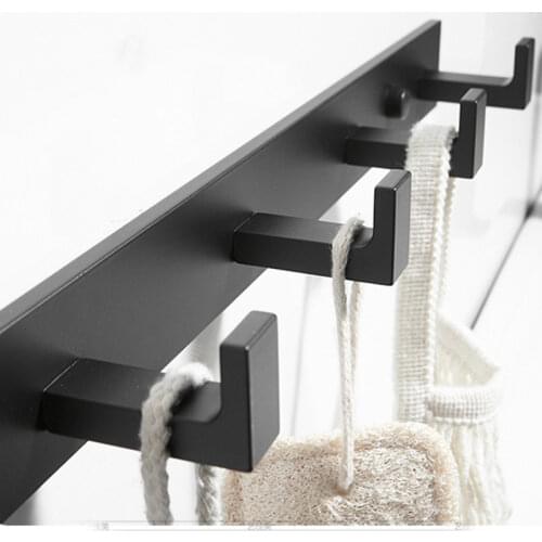 Clothes Hook Thicken Space Aluminum Robe Hooks Wall Hung Mounted Towel Hook White / Black Painted Bathroom Hardware Punch-free