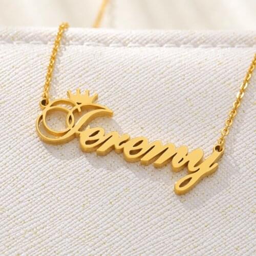 Custom Crown Name Pendant Necklace Nameplate For Women Kids Gold Plating Stainless Steel Chain Rose Gold Letter Choker Gifts