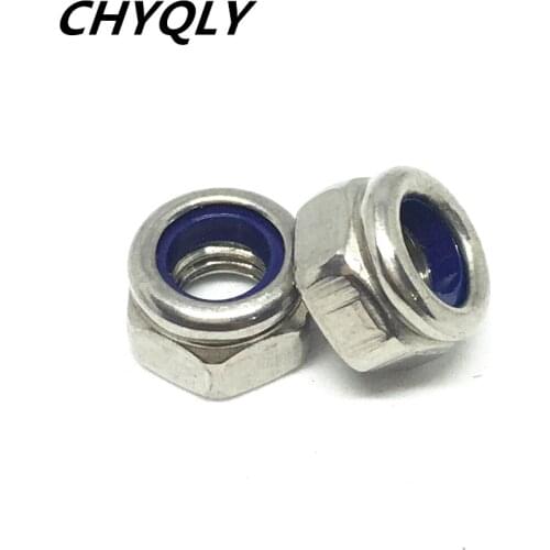 50pcs/lot Metric Thread M3 M4 M5 M6 M7 M8-M20 201 Stainless Steel Hex Head Nylon Insert Lock Jam Stop Nuts