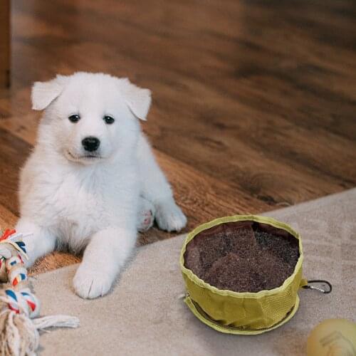 Pet Dog Food Drinking Bowl Puppy Outdoor Foldable Zipper for Storage Waterproof Cloth Tray With Carabiner Easy Carry