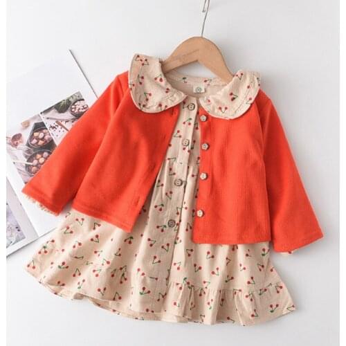2020 Fashion New Autumn Girls Princess Party Dress Children Lovely Costumes Kids Cherry Print Vestidos Sweet Casual Outfits