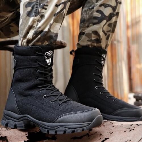 Men Outdoor High Help Shoes Non-slip Breathable Canvas Military Tactical Trekking Camping Climbing Training Sports Army Boots